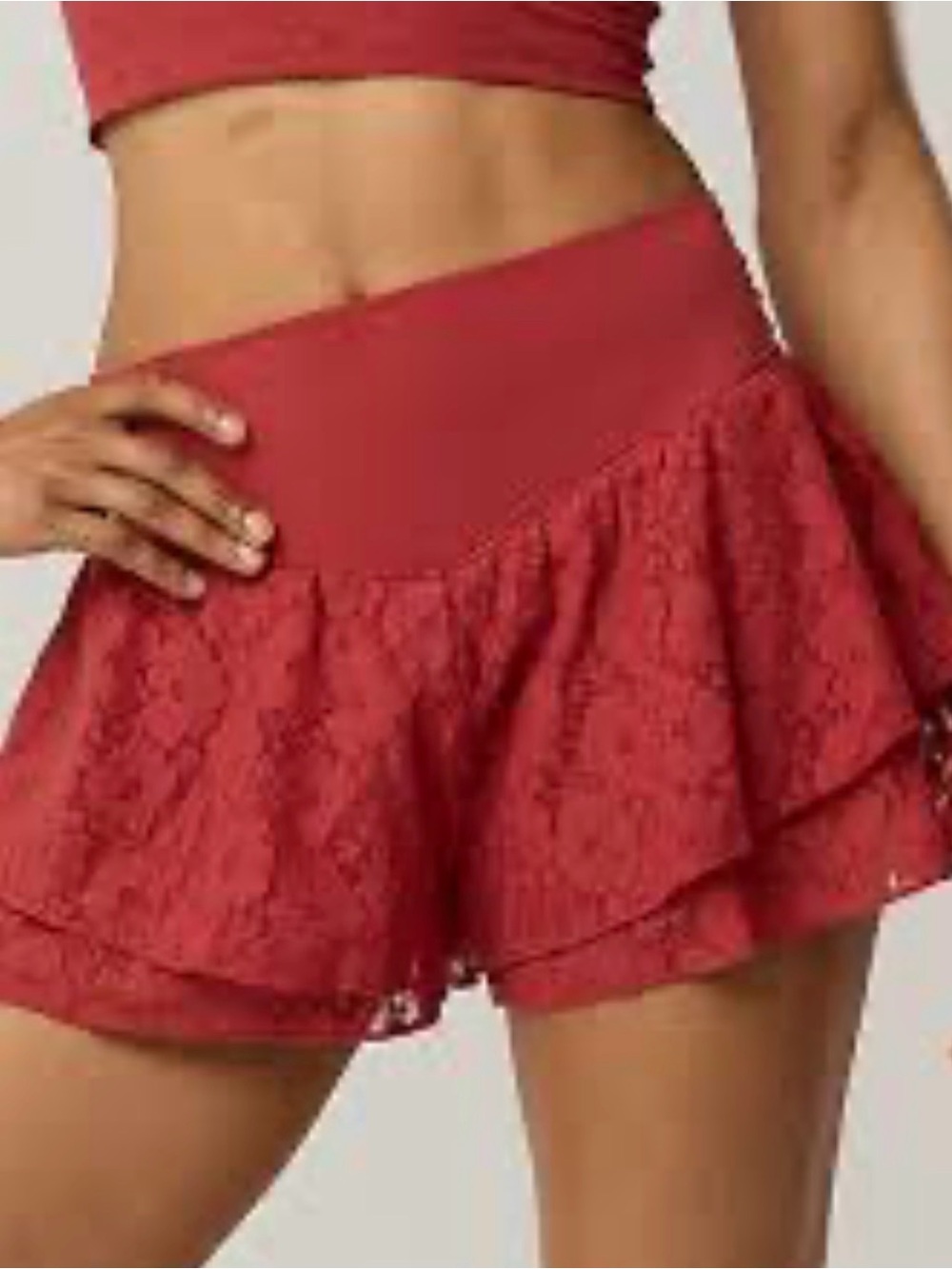Offline by Aerie Women’s Lace Flowy Hi Waist Band Ruffle Rust Shorts Sz Large